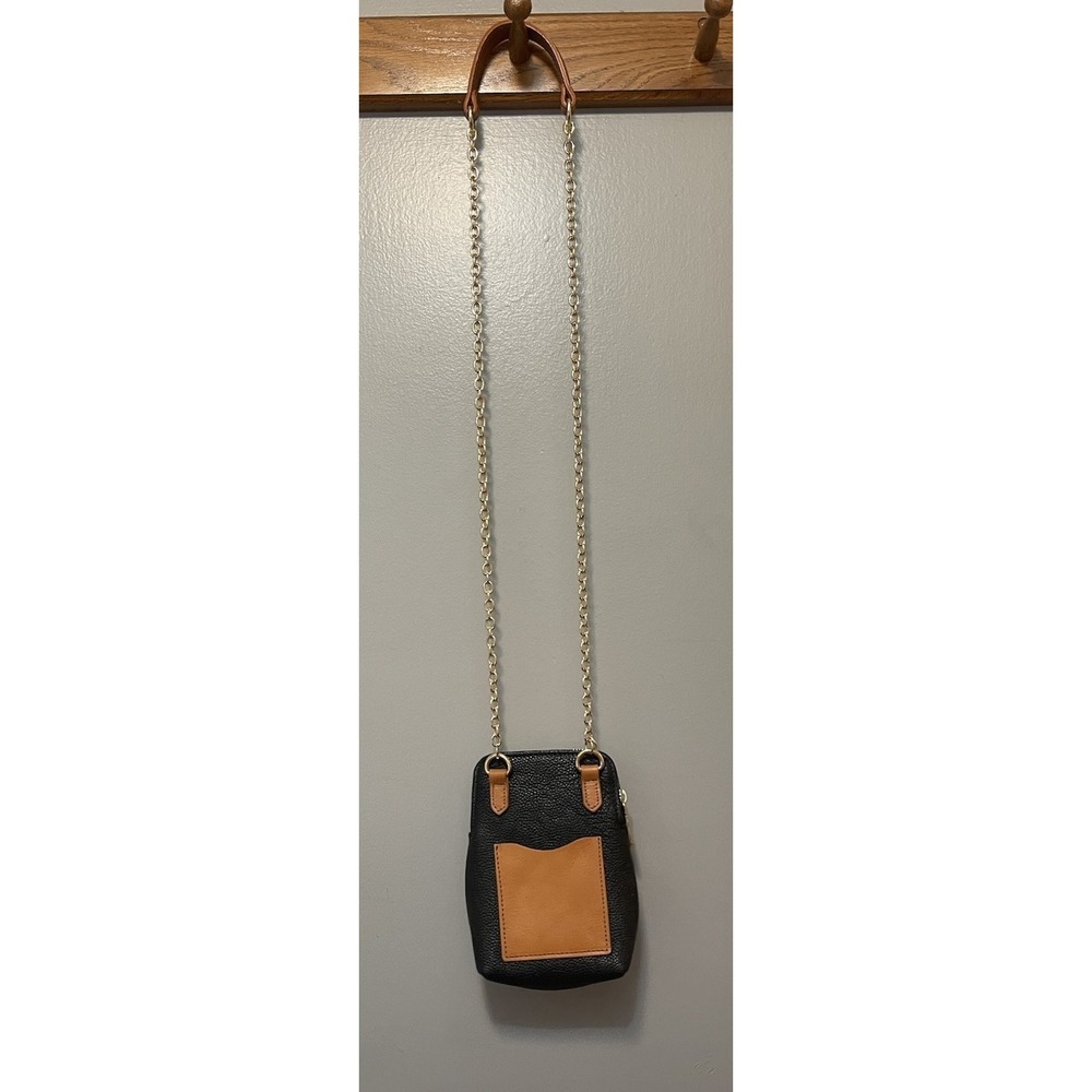 Valentina Italian Pebbled Leather Crossbody Bag Black Gold Chain 8X5 - Picture 3 of 5